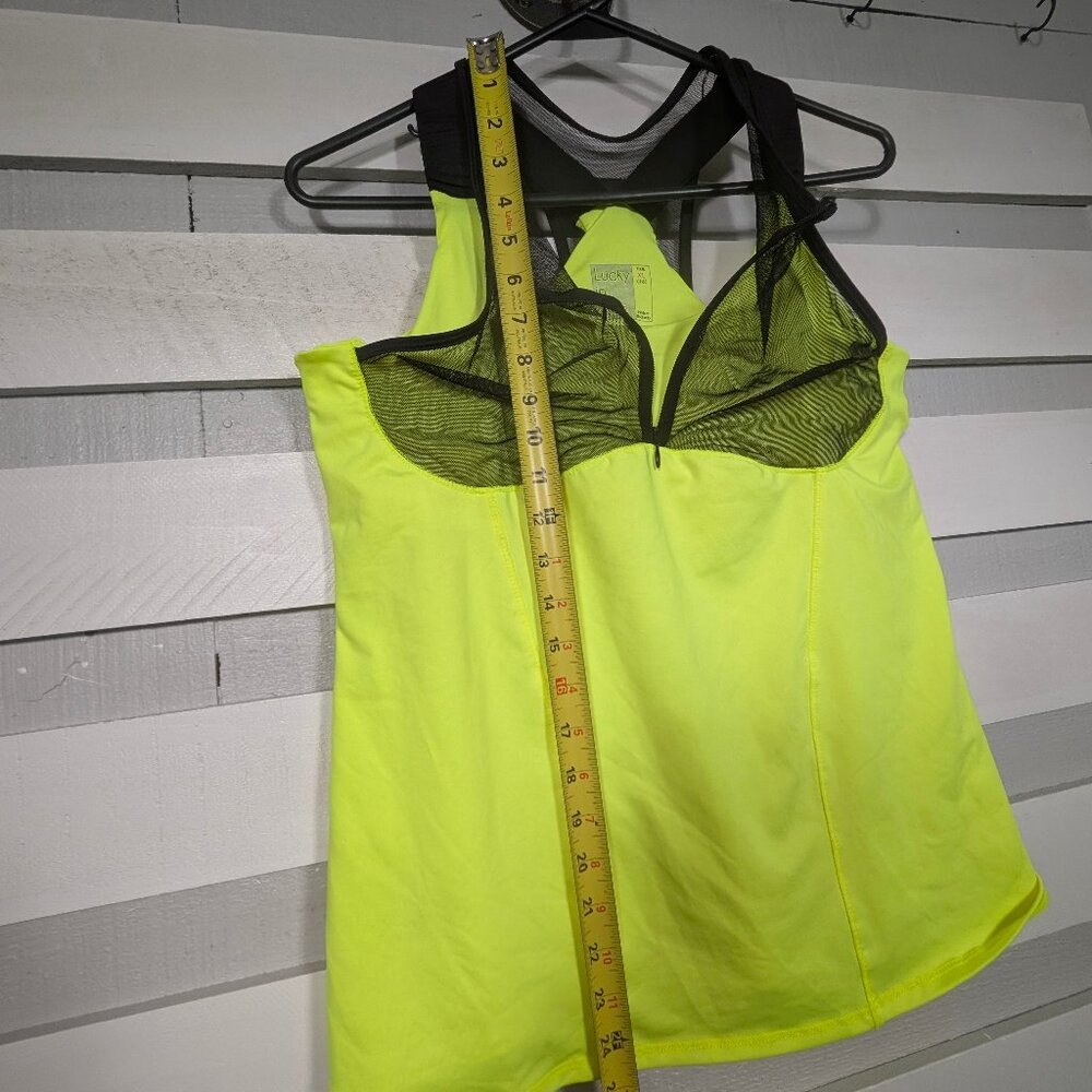 Lucky in Love Women's XL Built in Bra Tank Top Neon Yellow Tennis Mesh Zip black - Picture 9 of 10